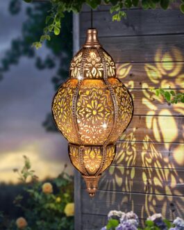 Solar Lantern Outdoor Waterproof, Hanging Garden Decor, Metal Moroccan Decorative Lights for Yard, Patio, Lawn, Porch, Unique Housewarming Gifts
