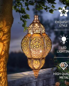 Solar Lantern Outdoor Waterproof, Hanging Garden Decor, Metal Moroccan Decorative Lights for Yard, Patio, Lawn, Porch, Unique Housewarming Gifts
