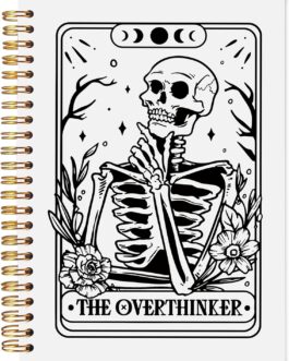 The Overthinker Tarot Card Notebook Journal, Gothic Goth Skull Notebook Journal, Spiral Notebook 5.5×8.3