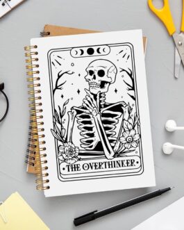 The Overthinker Tarot Card Notebook Journal, Gothic Goth Skull Notebook Journal, Spiral Notebook 5.5×8.3