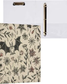 3 Ring Binder Goth Bat Flowers, 3 Storage Pockets