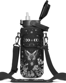 Goth Moon Half Gallon Water Bottle with Sleeve – Flip Top Bpa Free Water Bottle 64 OZ