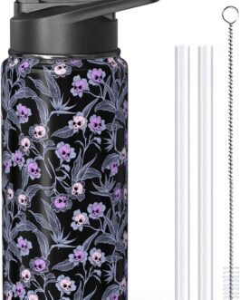 Goth Skull 18oz Water Bottle with Flip Straw; Spout Lid, Stainless Steel