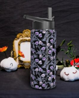 Goth Skull 18oz Water Bottle with Flip Straw; Spout Lid, Stainless Steel