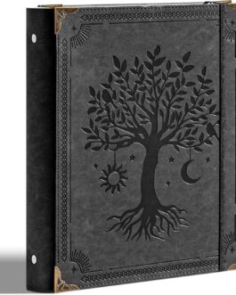 Leather 3 Ring Binder, 8.5″x11″ Black Tree