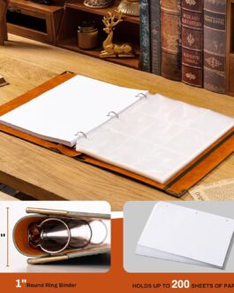 Leather 3 Ring Binder, 8.5″x11″ Black Tree