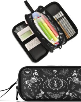 Skull Skeletons Large Capacity Pencil Case HGothic Large Storage Pen Pencil, Bag 3 Compartments
