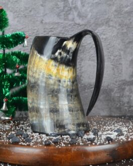 OLDEMPEROR Viking Drinking Horn Mug -16 Oz – Chirstmas Gifts for Men, Women, Dad, Husband – Unique Handmade for Hot & Cold – Food Grade Medieval Style Ale Beer & Mead Cup