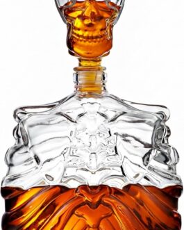 Godinger Skull Decanter Set, Whiskey Decanter and Shot Glass, Skeleton Decanter, Gothic Skull Decor for Home Bar, Liquor Decanter — 32oz